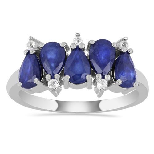 STERLING SILVER NATURAL BLUE SAPPHIRE MULTI GEMSTONE RING